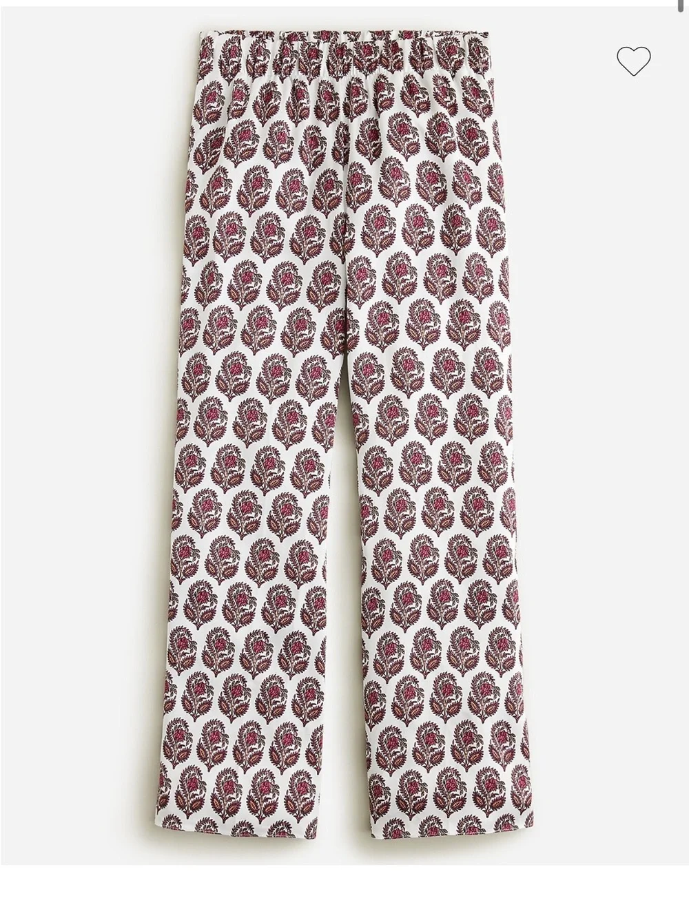 J. Crew Ivory Floral-Print Wide Leg Pants with Berry Accents
